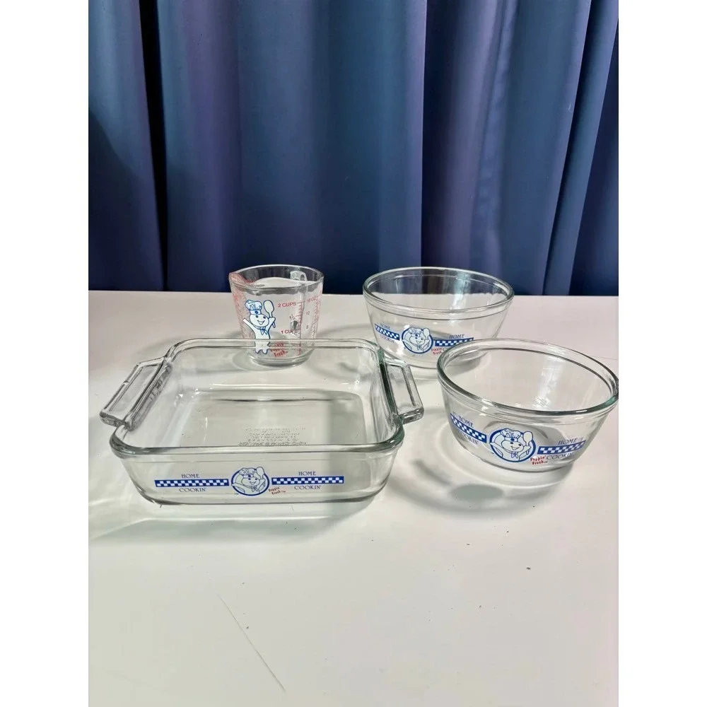Anchor Hocking Pillsbury Doughboy Mix N Bake Set 4pc Glass Vintage In Box